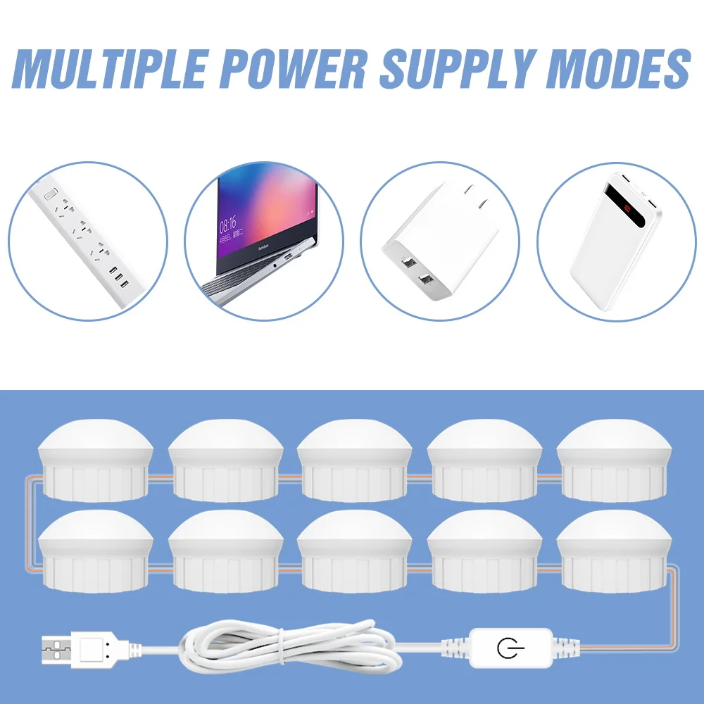 

USB Touch Dimmer Makeup Light LED Vanity Mirror Lamp 12V Cosmetic Bulb 2 6 10 14 PCS Hollywood Vanity Mirror Light For Bedroom