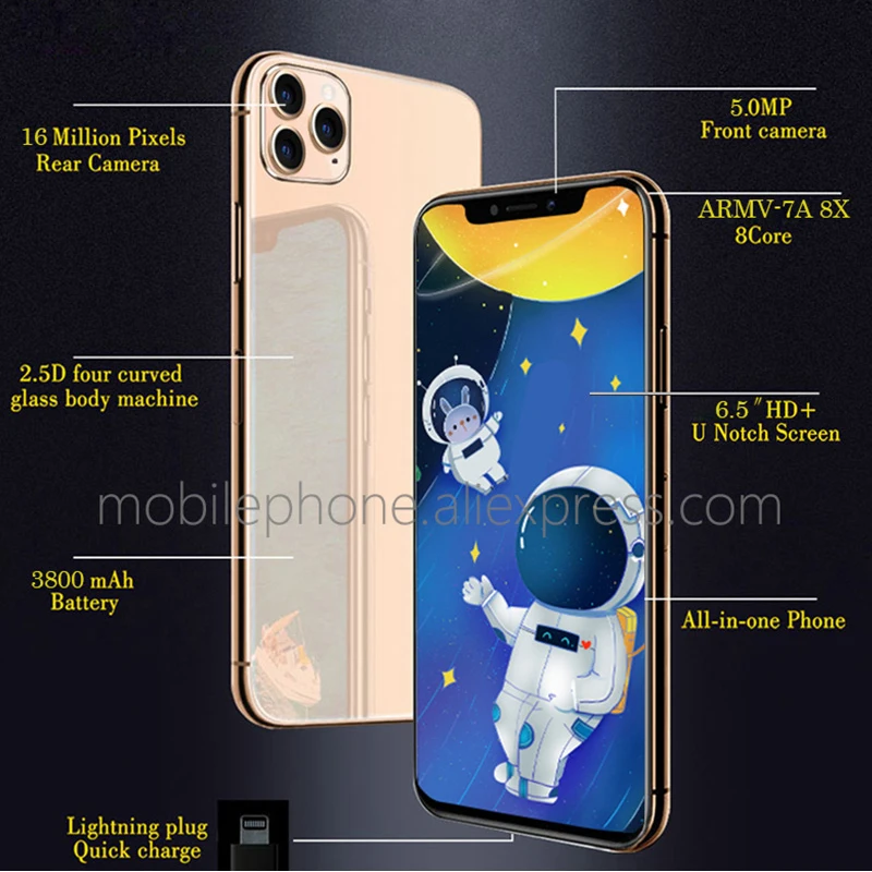 Смартфон Notch с большим экраном Android 6 5 дюйма металлический корпус