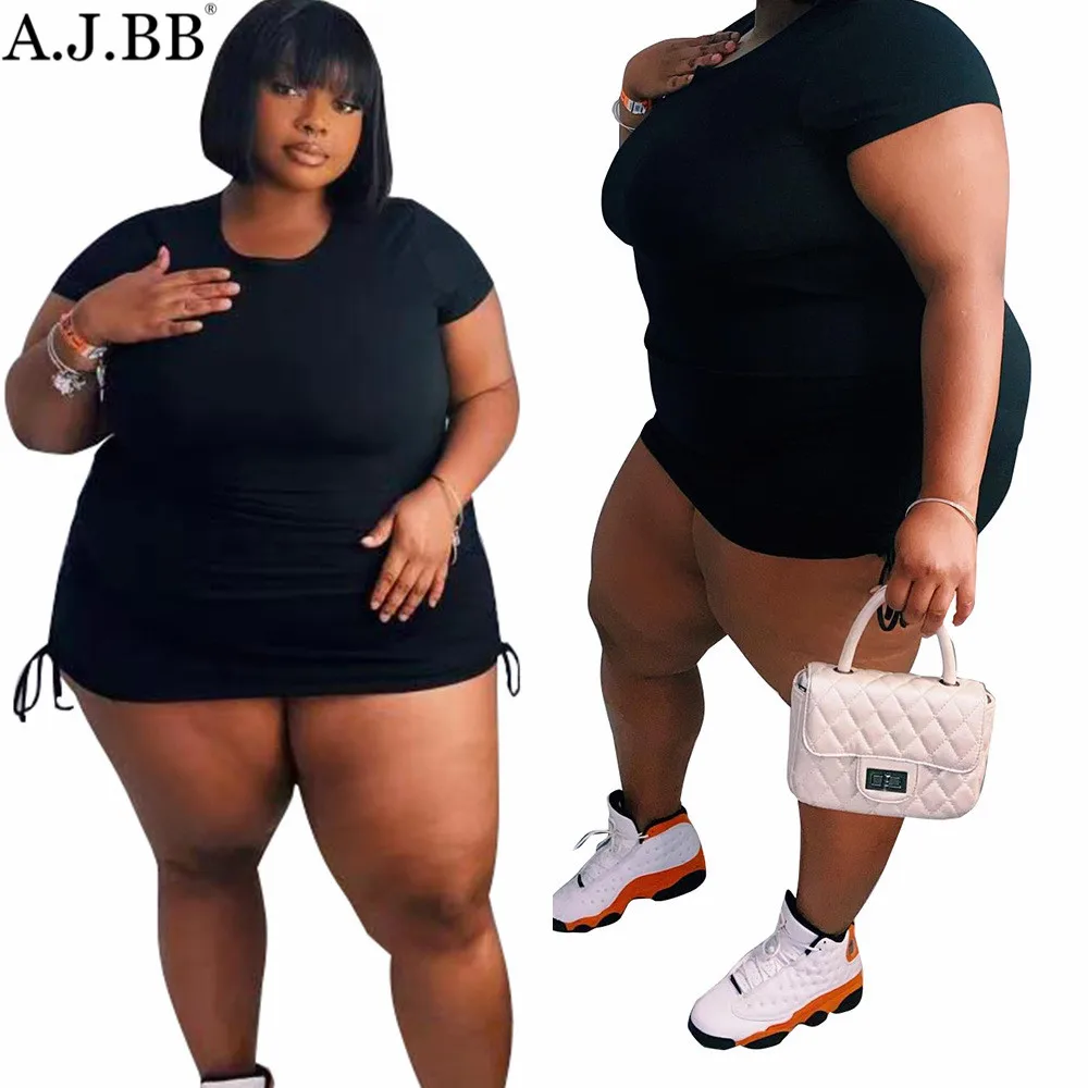 

2021 summer new casual solid color loose dress fashion o-neck short sleeve women's T-shirt short skirt