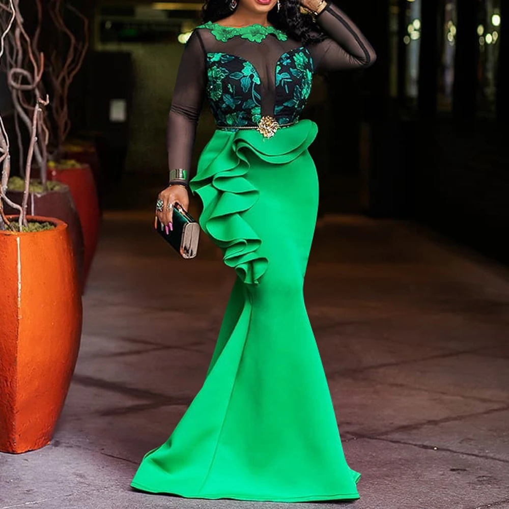 Сетчатые прозрачные элегантные длинные вечерние платья в африканском стиле на