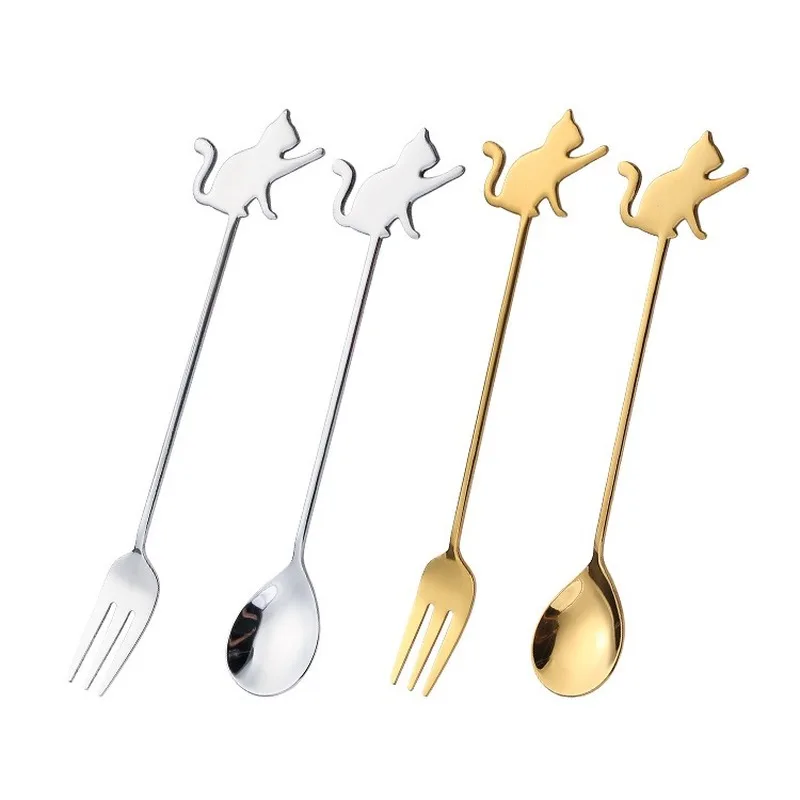 

Japanese Cat Fish Spoon Coffee Stirring Spoon Cute Dessert Stainless Steel Milk Tea Spoon Fork Home Kitchen Coffee Accessories