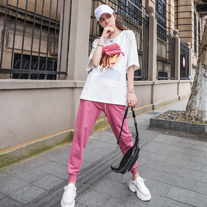 Женские свободные футболки и брюки размера плюс комплект из двух предметов