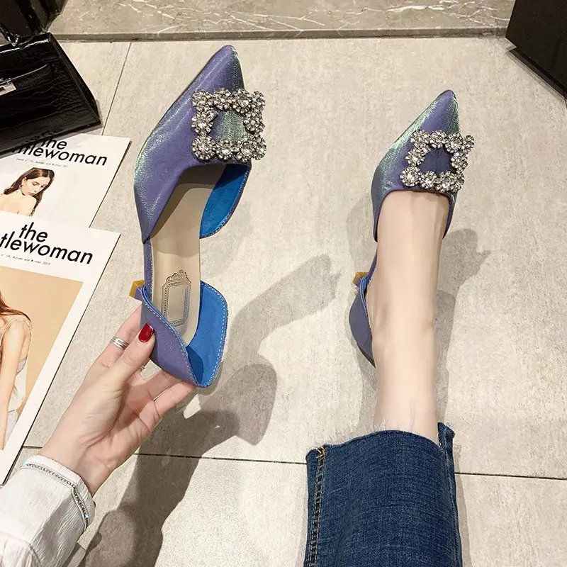

Rhinestone Sandals Women's Shoes With Platform for Office 2021 Summer Strappy Heels Suit Female Beige Med Riband Comfort Black