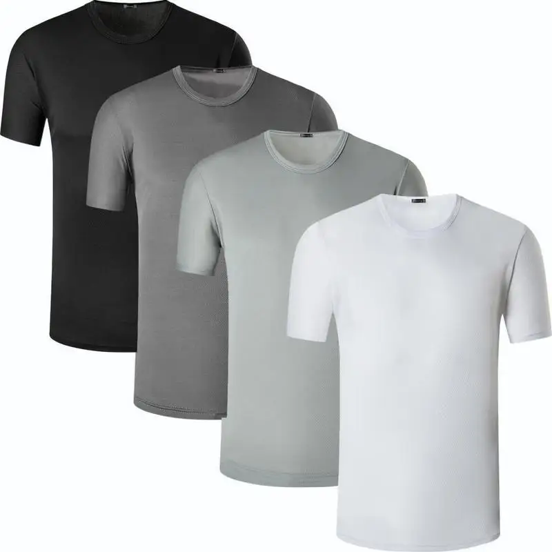 

Мужской спортивный комплект jeansian, тонкая быстросохнущая повседневная одежда с короткими рукавами, Однотонная футболка, футболка, черный, т...