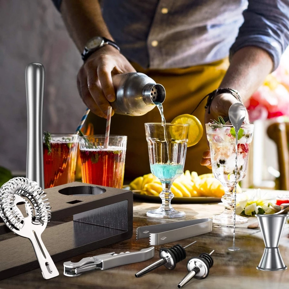Шейкер для коктейлей комплект из 10 предметов Бармен Комплект с подставкой