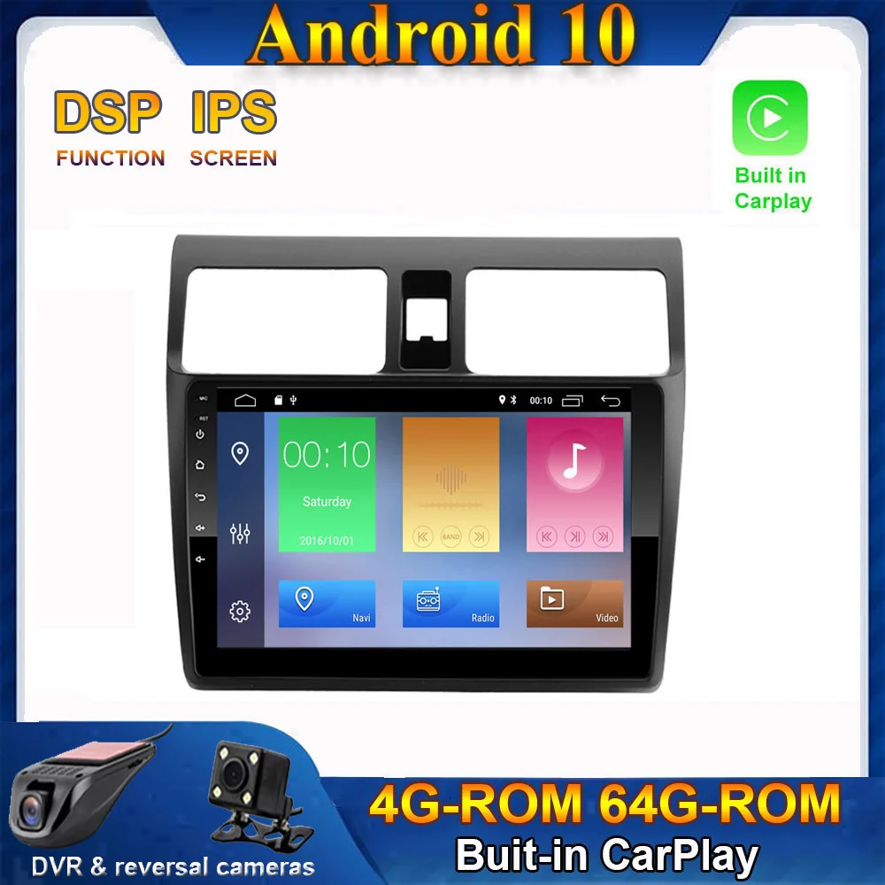 

CARPLAY Android 10,0 автомобильный радиоприемник, стерео плеер, GPS-навигация, мультимедиа для Suzuki Swift 2005-2010, без DVD