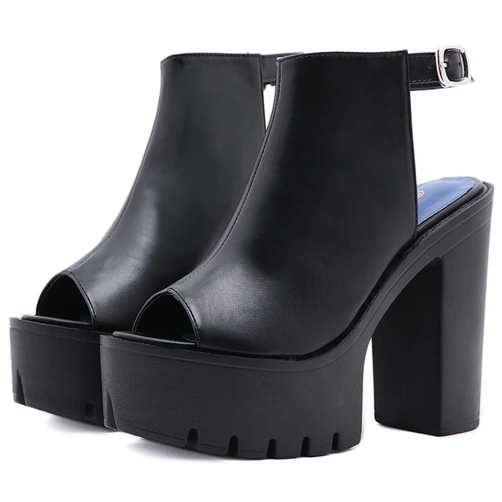 

RIBETRINI The Large Size 42 Women Shoes Women Black Buckle Platform High Heel Sandals Design Gothic Mature Sandals