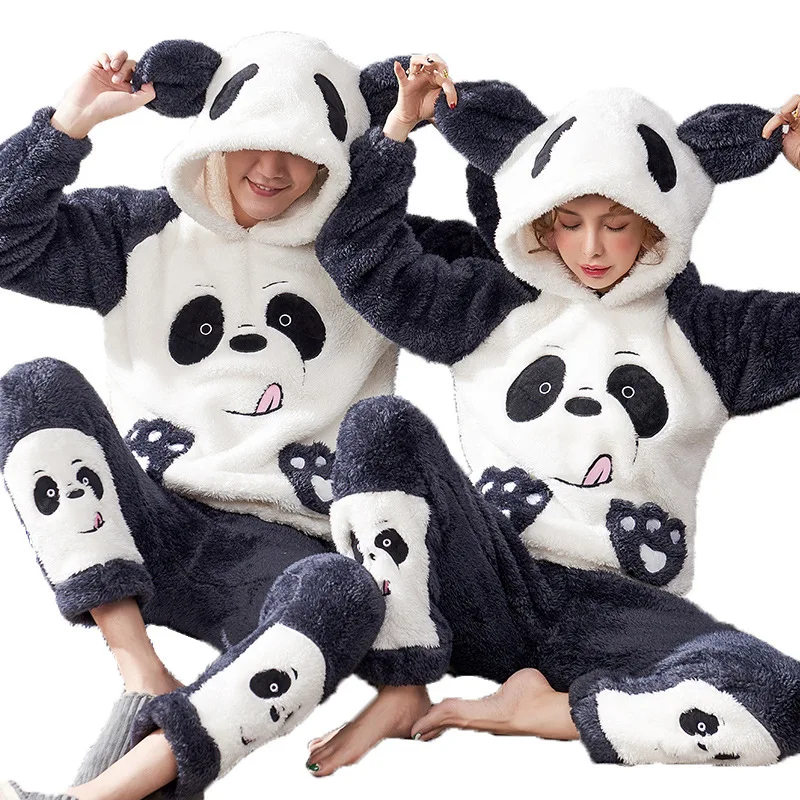 Пижама для пар Женская осенне-зимняя Коралловая флисовая Толстая теплая фланелевая мужская Милая фланелевая мультяшная модель