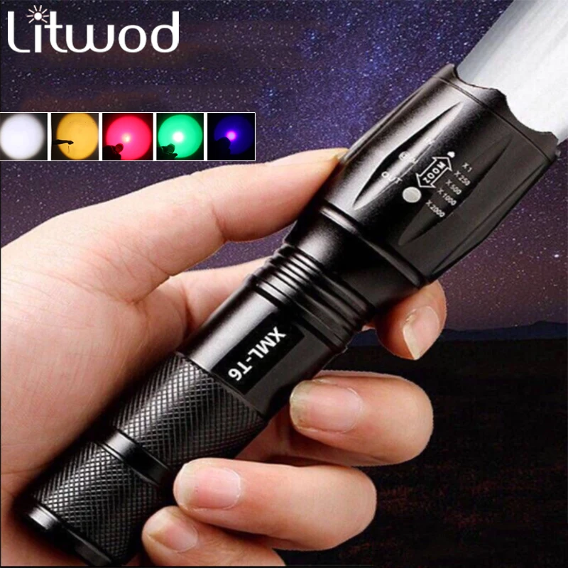 

6 Colors Uv Light Lantern XM-L2 U3 T6 Tactical Led Flashlight Zoomable Waterproof Torch White Yellow Red Green Blue for Camping