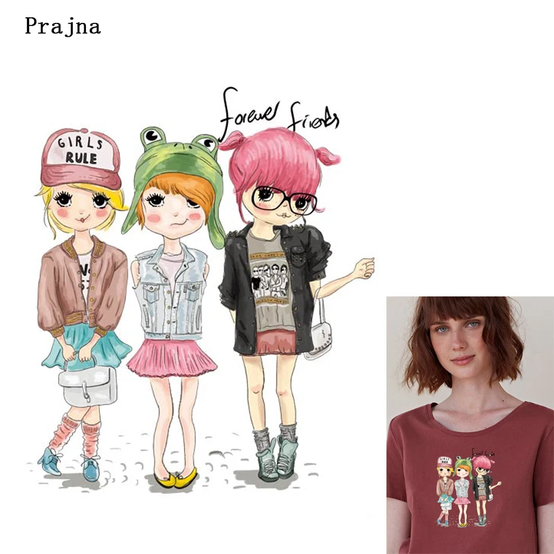 Prajna мультфильм девушки теплопередача Винил Печатный Утюг на переводе для одежды