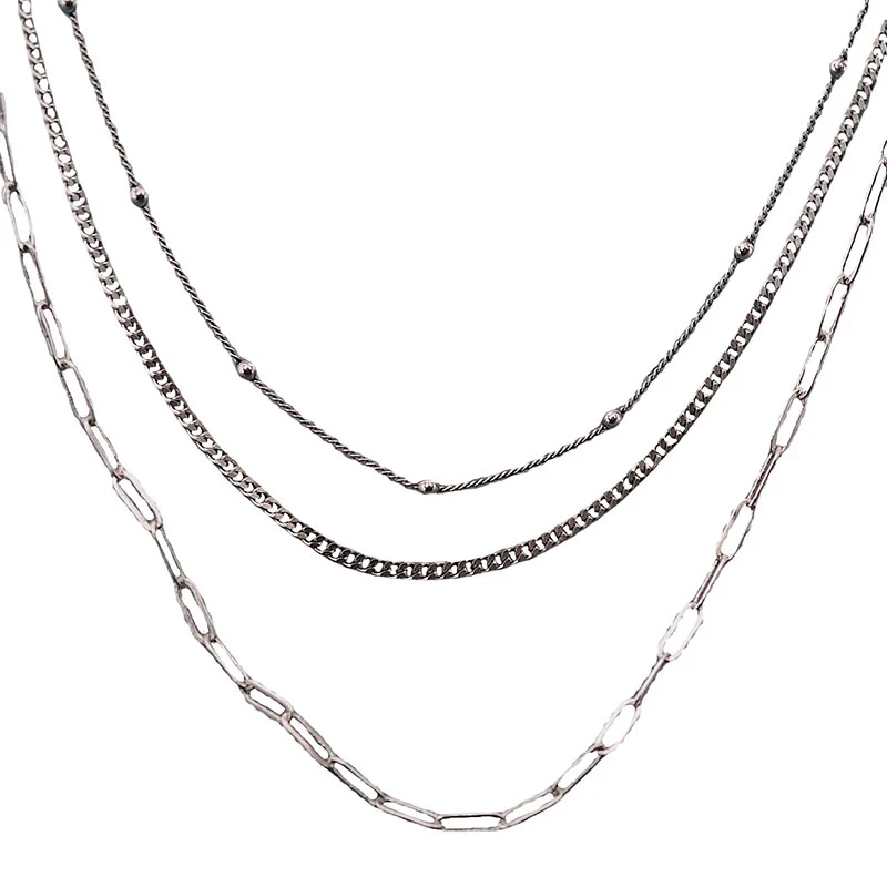 

XIYANIKE 925 Sterling Silver Three-layer Chain Necklace Female Fashion Retro Punk Temperament Charm Elegant Jewelry Accessories