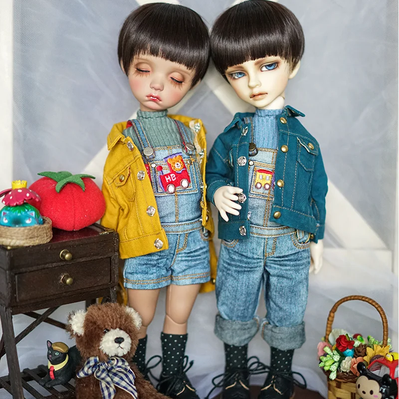 

NEW Retro denim jacket BJD Doll clothes Top coat Leisure tooling style Yellow/Blue For 1/4 1/6 BJD Doll Accessories