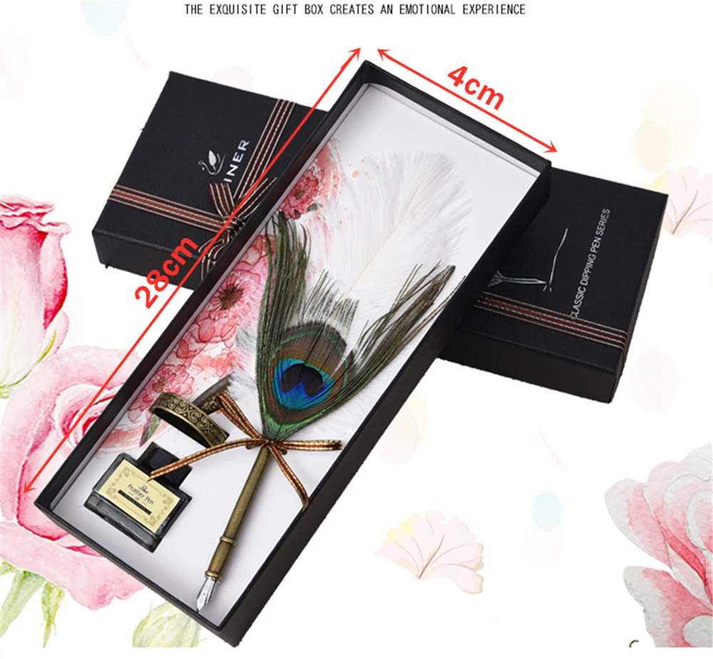 

2Pcs Peacock Feather Dip Pen Cute Pens kawaii School Supplies Pens For Party Favors Graducate Souvenirs Bussiness Logo Customed