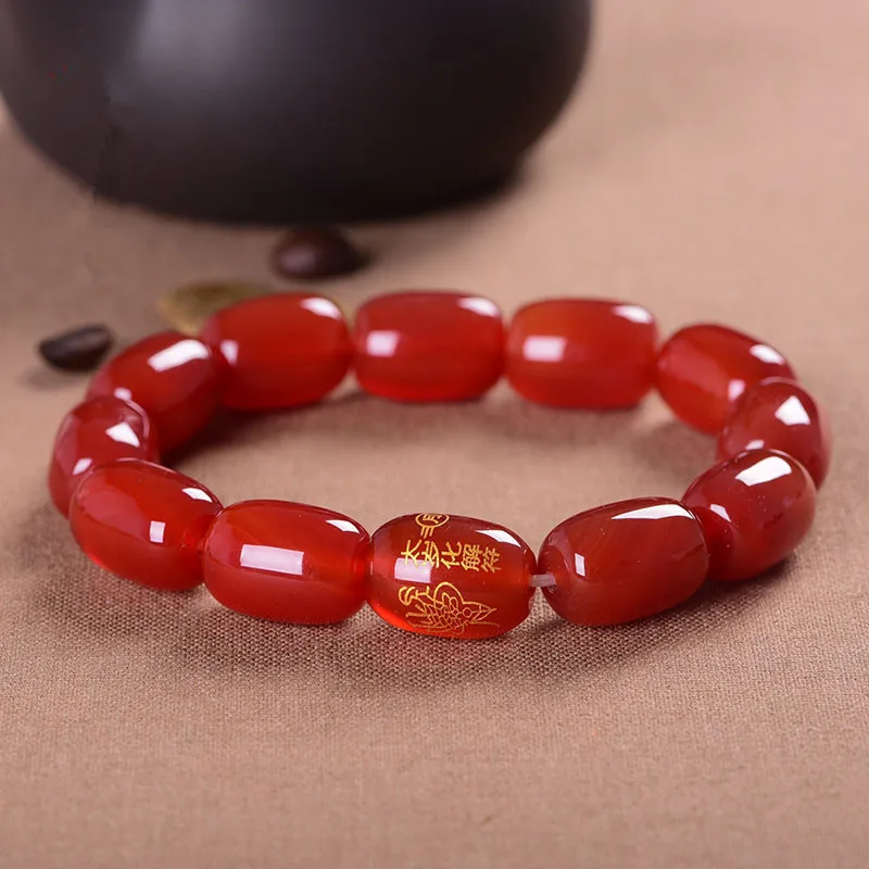 

Natural red black agate handcarved beads heart sutra bracelets beads for couples woman men beads bracelet with jade bracelet