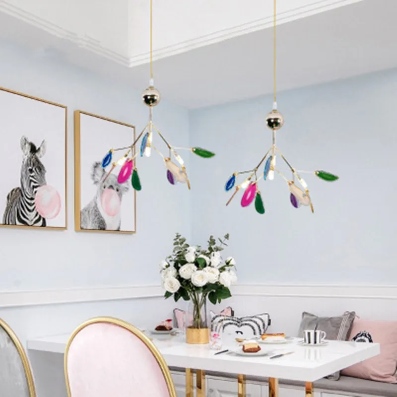 Современные Агатовые светодиодные люстры освещение для гостиной золотая