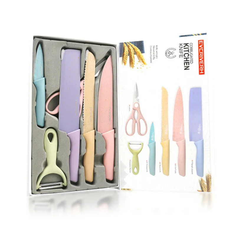 

Набор кухонных ножей 6 шт., шеф-нож из пшеничной соломы, японские ножи для барбекю, Овощечистка, нож для стейка, набор ножей для хлеба, овощей