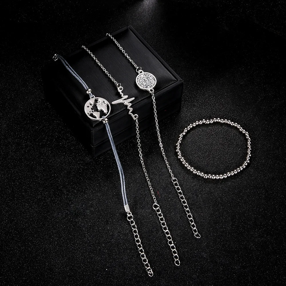 Женский браслет с цепочкой 4 шт. Богемский Браслет кристаллами Карта мира