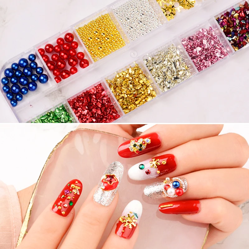 1 коробка Стразы для ногтей Красное золото цветные металлические заклепки цветок