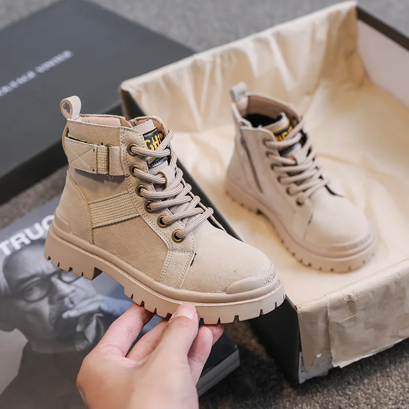 

2020 Autumn Winter Girls Boys Martin Boots Children Plush Warm Outdoor Snow Boots British Style Kids Shorts Boots Student Shoes