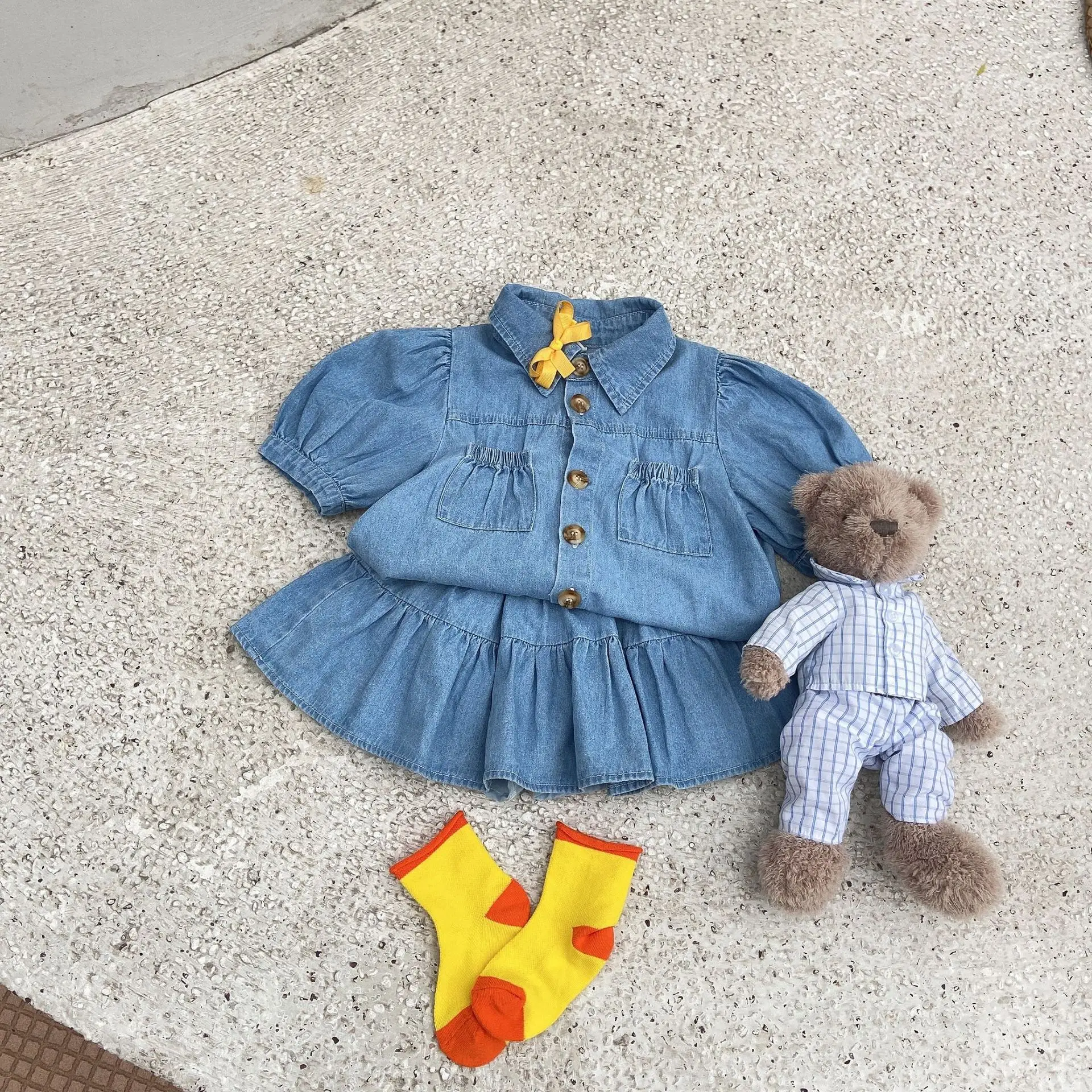 

Kids Set Children's Clothing 2021 Summer New Denim Skirt Set Button Light Color Denim Suit Girls Baby Skirt