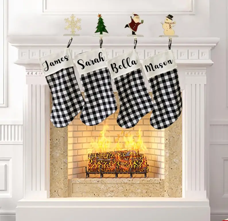 Рождественские чулки персонализированные рождественские с Буйволом в клетку