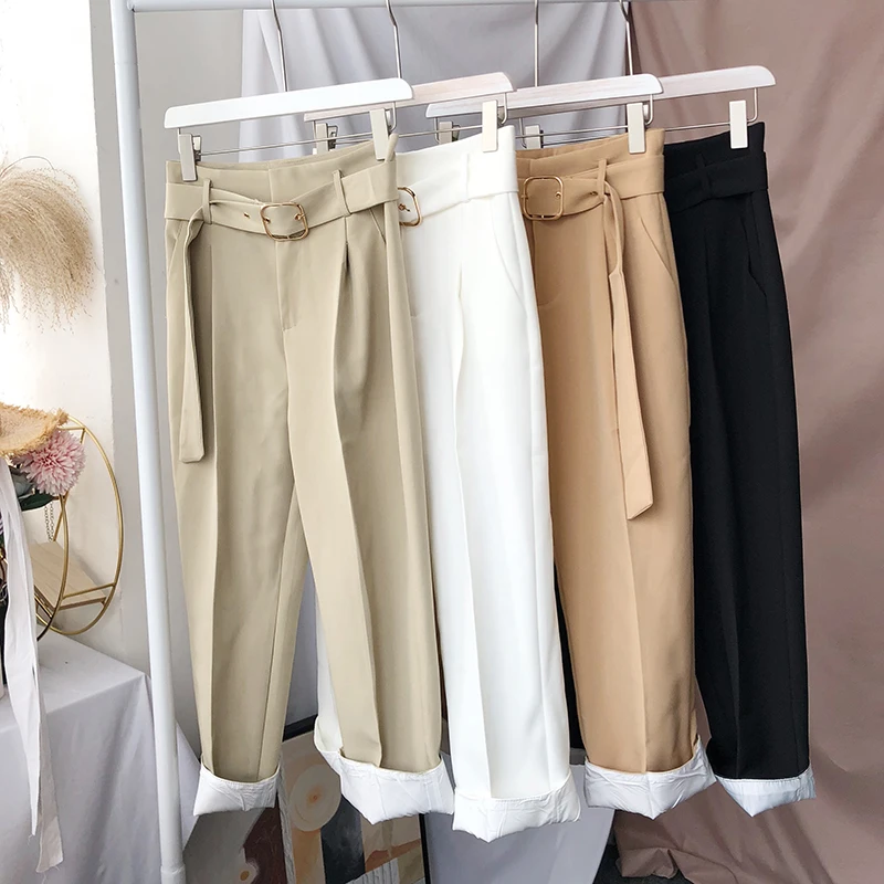 KINOMI повседневные Прямые женские брюки с поясом и высокой талией Женские рабочие