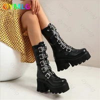 ladies punk rock platform high heeled boots with thick soled platform handsome rear zipper large size stage boots