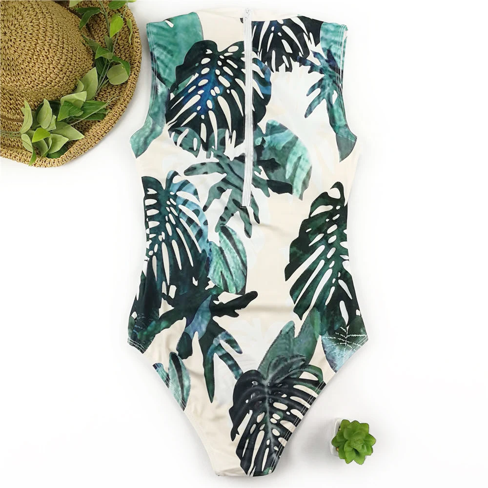 Цельный купальный костюм на молнии с принтом одежда для плавания женский пуш ап