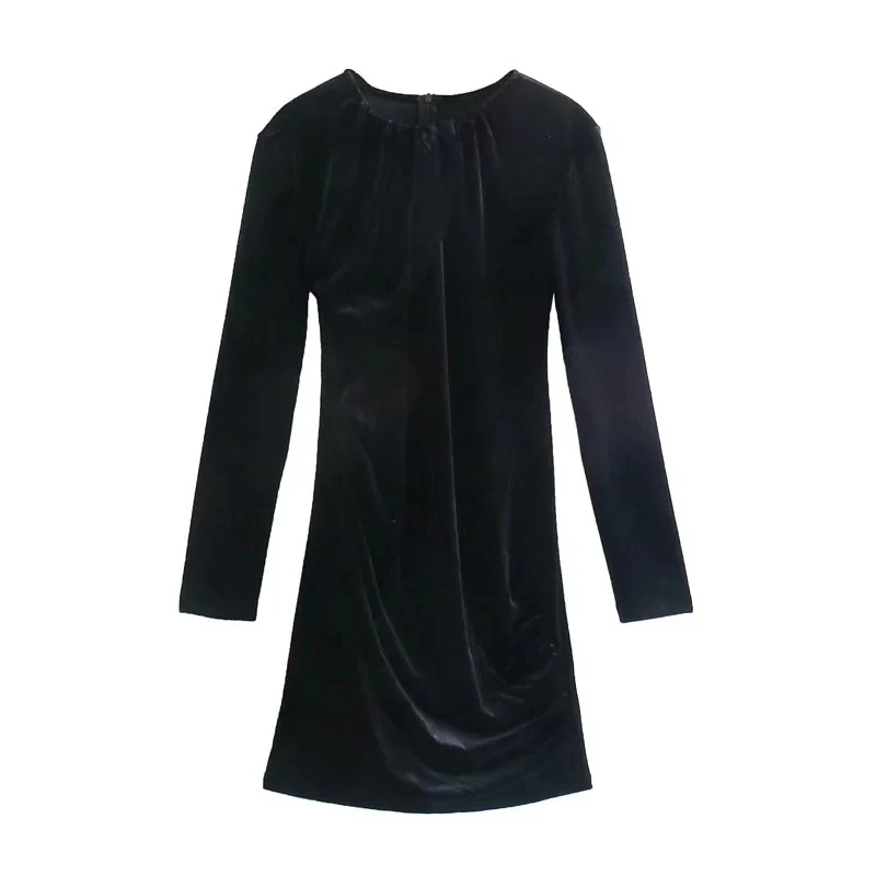 

ZA 2021 Winter new women's clothing fashion casual temperament European and American style black velvet pleated velvet dress