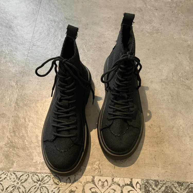 Женские парусиновые ботинки; ботильоны для женщин; Zapatos de mujer; модные однотонные Ботинки martin с круглым носком; повседневные мотоциклетные ботинки