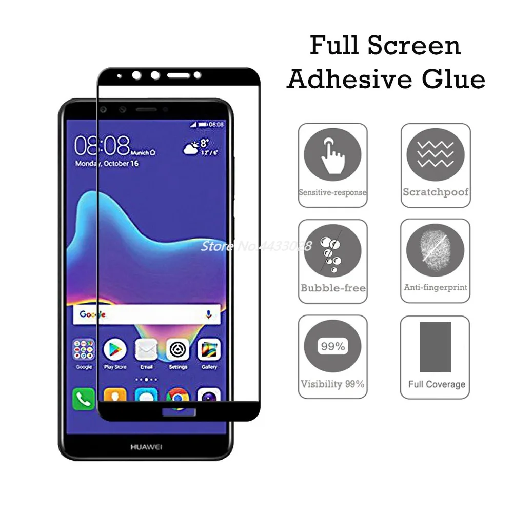 

2.5D 9H Full Glue Cover Black Tempered Glass For Huawei Y7 Y5 Y9 2018 Screen Protector for Huawei Y6 2018 Protective Film Glass