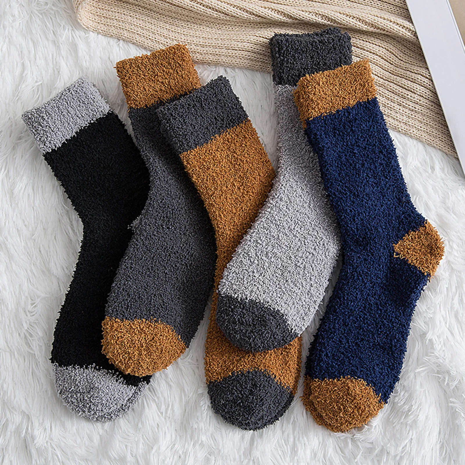

New Arrival Fashion Casual Winter Men Coral Fleece Socks Middle Tube Sleeping Home Solid Stocking High Quality Calcetines
