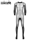 Мужские эротические Прозрачная открытая с отделением для пениса гей боди закрытый носок тела колготки полный ажурный просвечивающий нательный комбинезон пеньюары