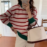 stylish stripes new pullover women sweaters sweet outwear hot knitted jumpers ol new lady warm autumn tops