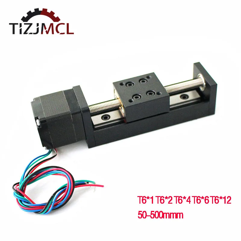 

T6 ходового винта движения шаговый двигатель тактный мини линейной направляющей слайд привод Т-образный винт 3D-принтеры комплект ЧПУ + 28 шаг Motor50-200mm