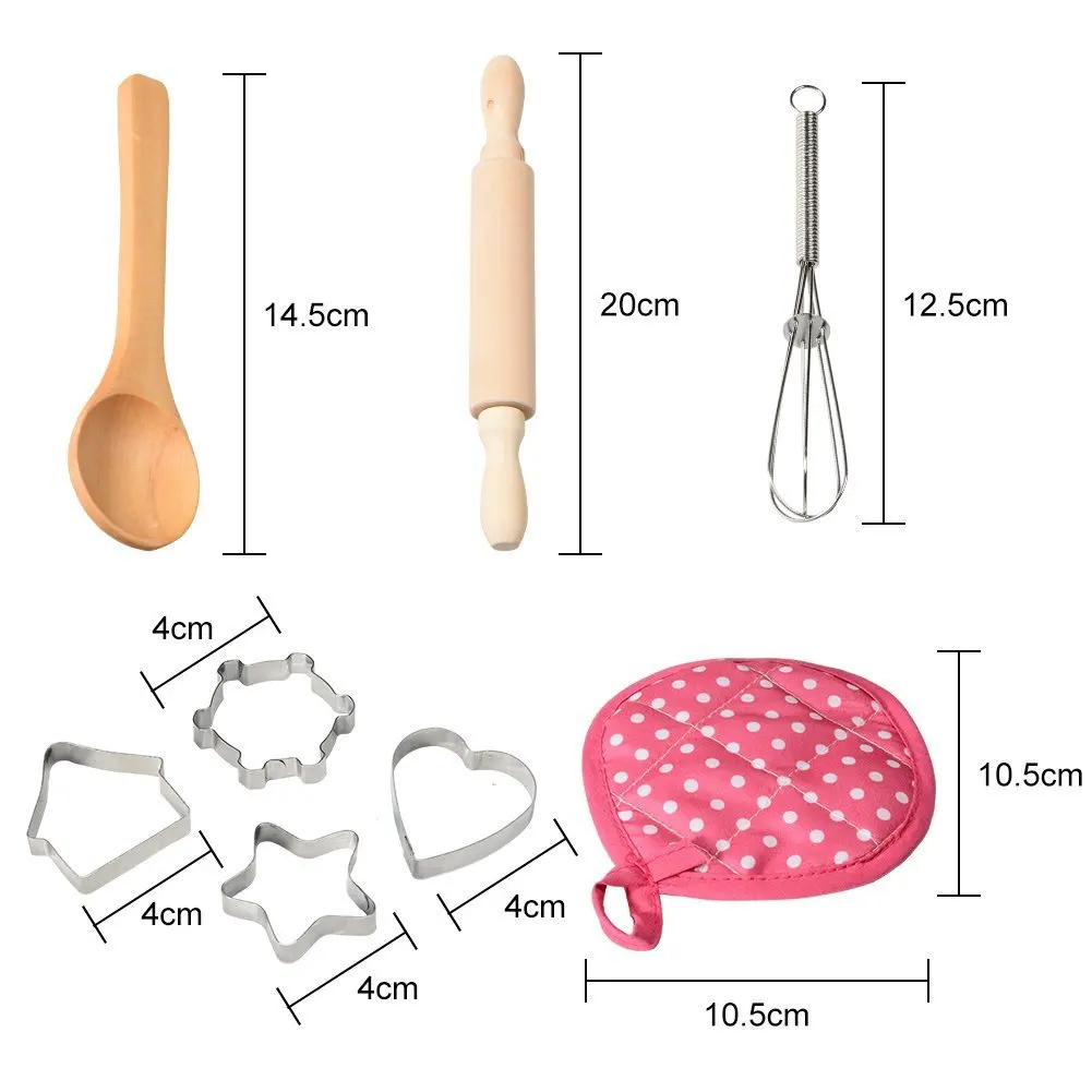 

11pcs/Set Chef Set For Kids Kitchen Costume Role Play Kits Girls Apron Hat Friends Game