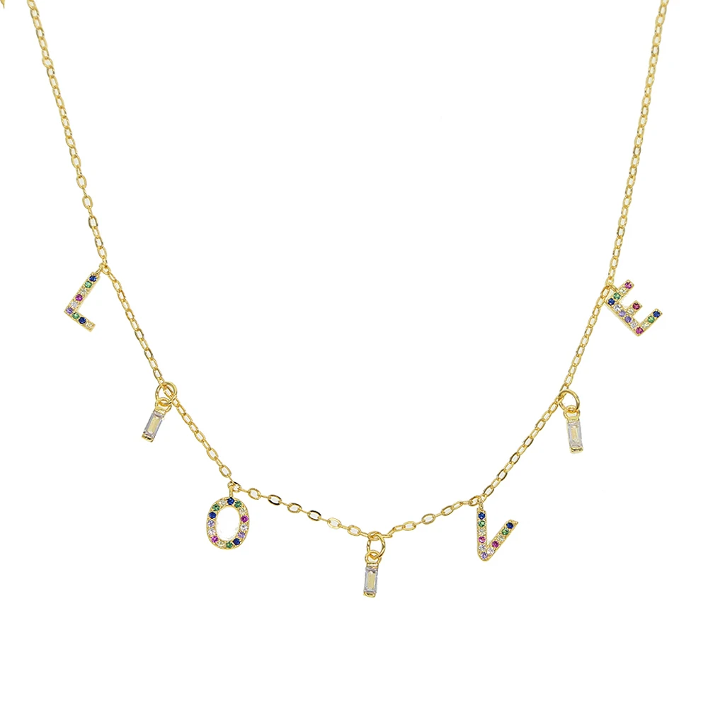 С надписью Rainbow LOVE ожерелье микро проложить красочные стразы с камнями бар Love и