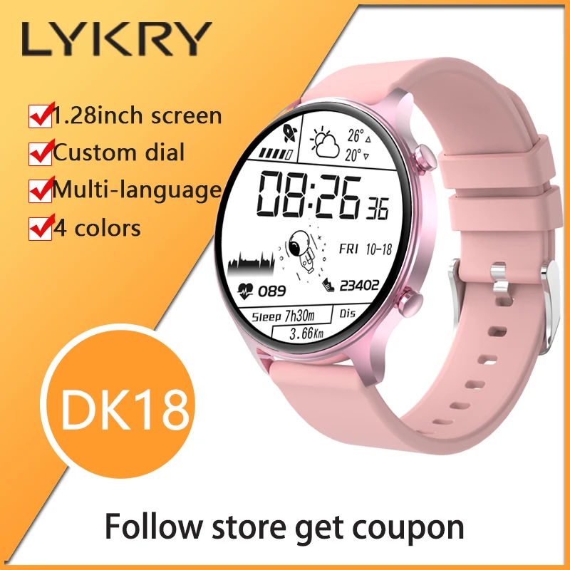 

LYKRY NEW DK18 Smartwatch 1.28inch Screen IP68 Waterproof Men Women Watch DIY Watch Face Heart Rate Blood Oxygen Fitness Watches