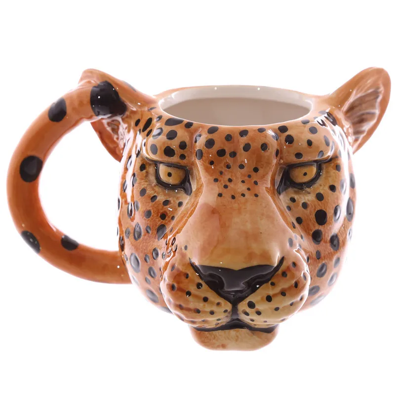 1 Coffee mug pet mark animal personalized mug creative hand-painted dog mug gift Milk Mug Lion Leopard Tiger Head Ceramic Mug 3D - Цвет: 1