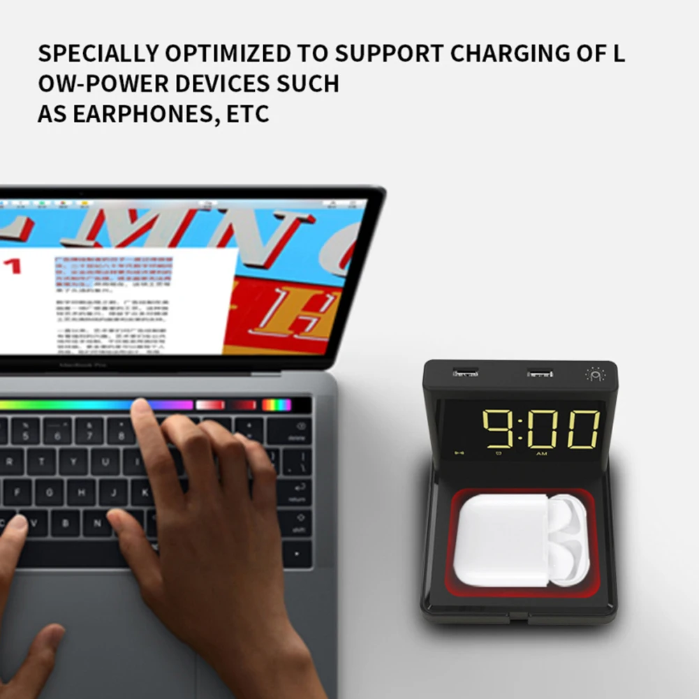 

3 in 1 Phone Wireless Charger USB Charging Alarm Clocks Multifunctional Digital Clock 15W Fast Chargers For Home Office