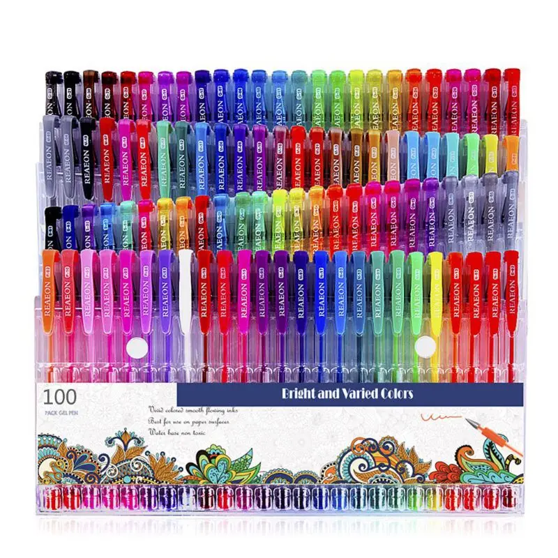 

100 Colored Markers Gel Pens Neon Glitter Metallic Pastel Shuttle Pen Doodling Drawing Art Marker Colors No Duplicates