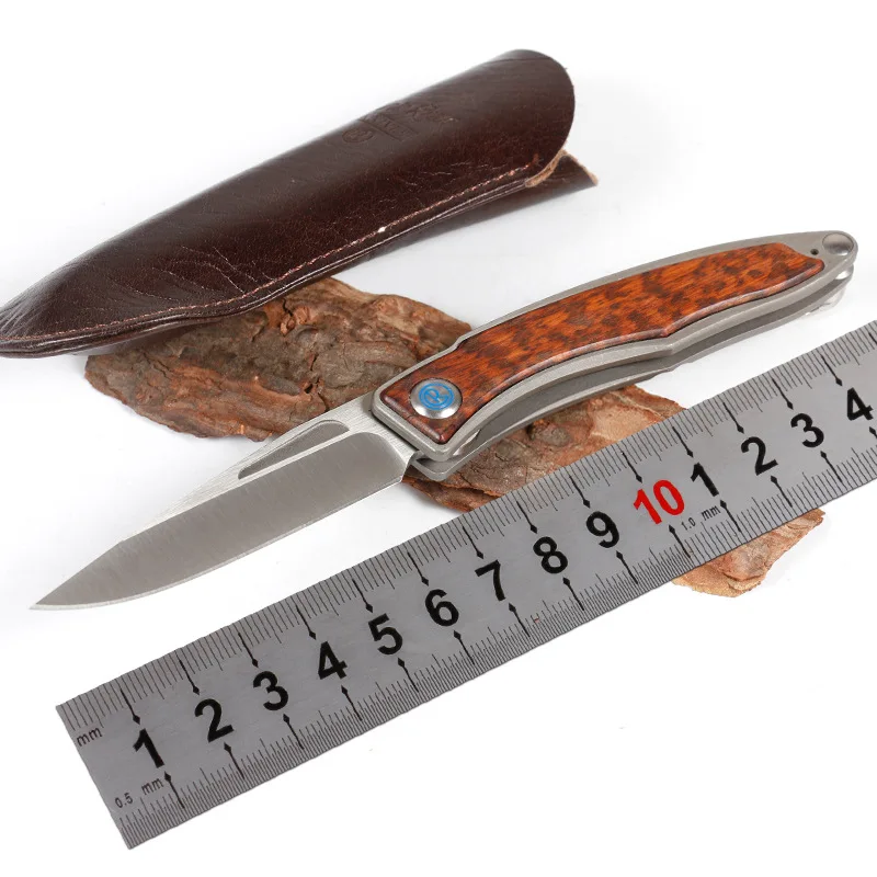 

Складной нож M390 58-60HRC из титанового сплава с деревянной ручкой, подшипник, керамическая позиционная конструкция, набор ножей из воловьей кож...