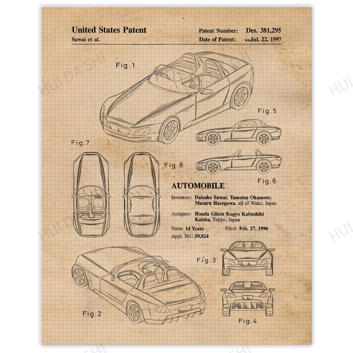 Винтажный патентный постер Honda S2000 Concept художественный Декор на стену подарки для
