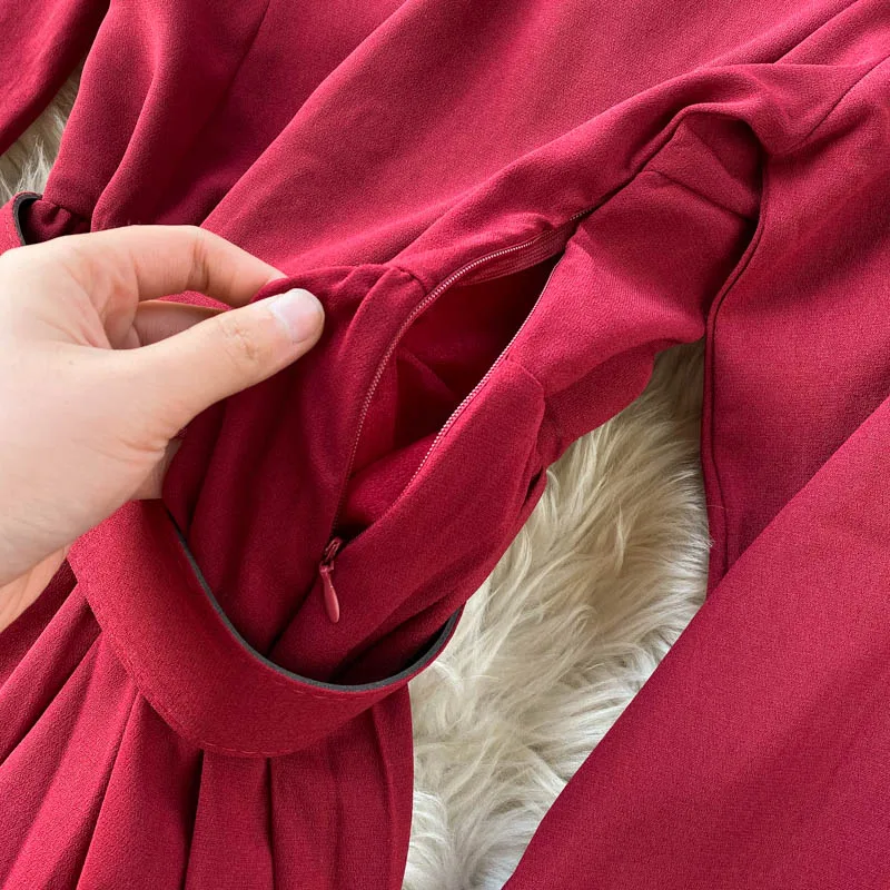 

Spring 2021 New Fashion French Retro Pleated Vestidos Women's Turn-down Shirt Midi Party Dresses