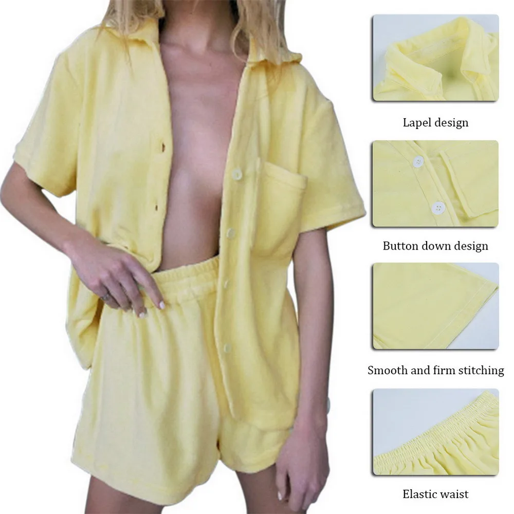 

WENYUJH 2 pcs Velvet Beach Two Piece Set Women Tracksuit Loungewear Casual Cardigan Top Summer Outfits Workout Woman Shorts Sets