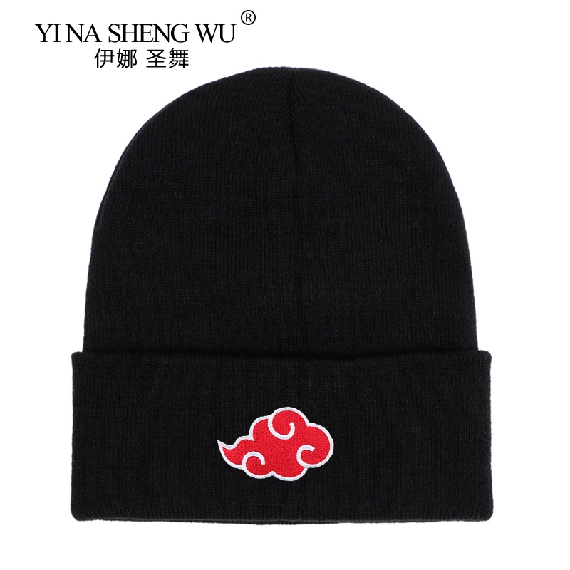 

Autumn Winter Anime Hat Akatsuki Cosplay Red Cloud Embroidery Black Knitted Hat Woolen Casual HipHop Cap Keep Warm Unisex Gift