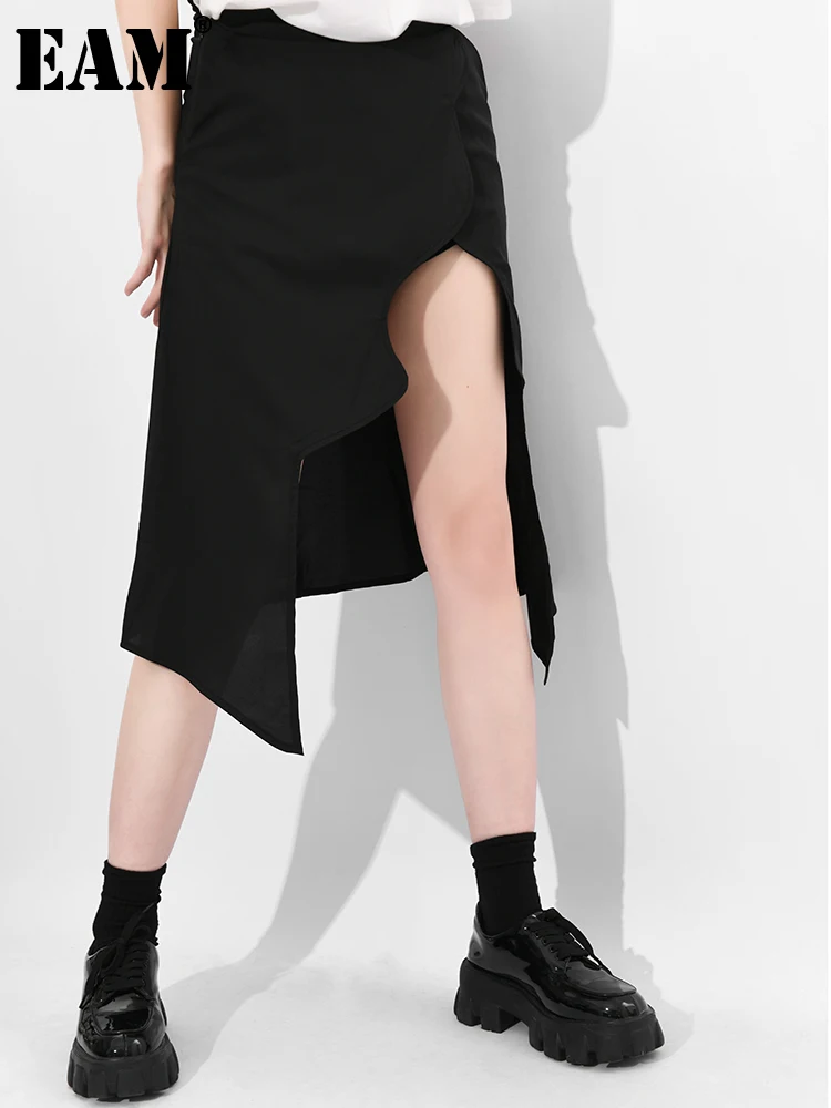 

[EAM] High Waist Black Irregular Cut Long Chic Half-body Shorts Skirt Women Fashion Tide New Spring Summer 2022 1DD921701