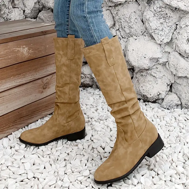 Женские сапоги до колена RIZABINA повседневные теплые высокие на меху с круглым