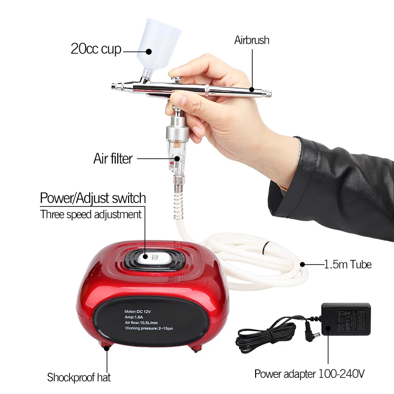 

New Dual Action Airbrush Compressor Kit Spray Gun Air-Brush paint Sandblaster Sandblast gun for Art car model Tattoo Nail Tools