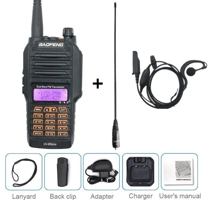 and earpie anten BAOFENG UV-9R плюс 10 W 4800 mAh Walkie Talkie 10 км Водонепроницаемый УВЧ УКВ радиостанция портативный любительский радиопередатчик станции КВ трансивер сканер рации 9r портативная Радиостанция 10 км - Цвет: and earpie anten